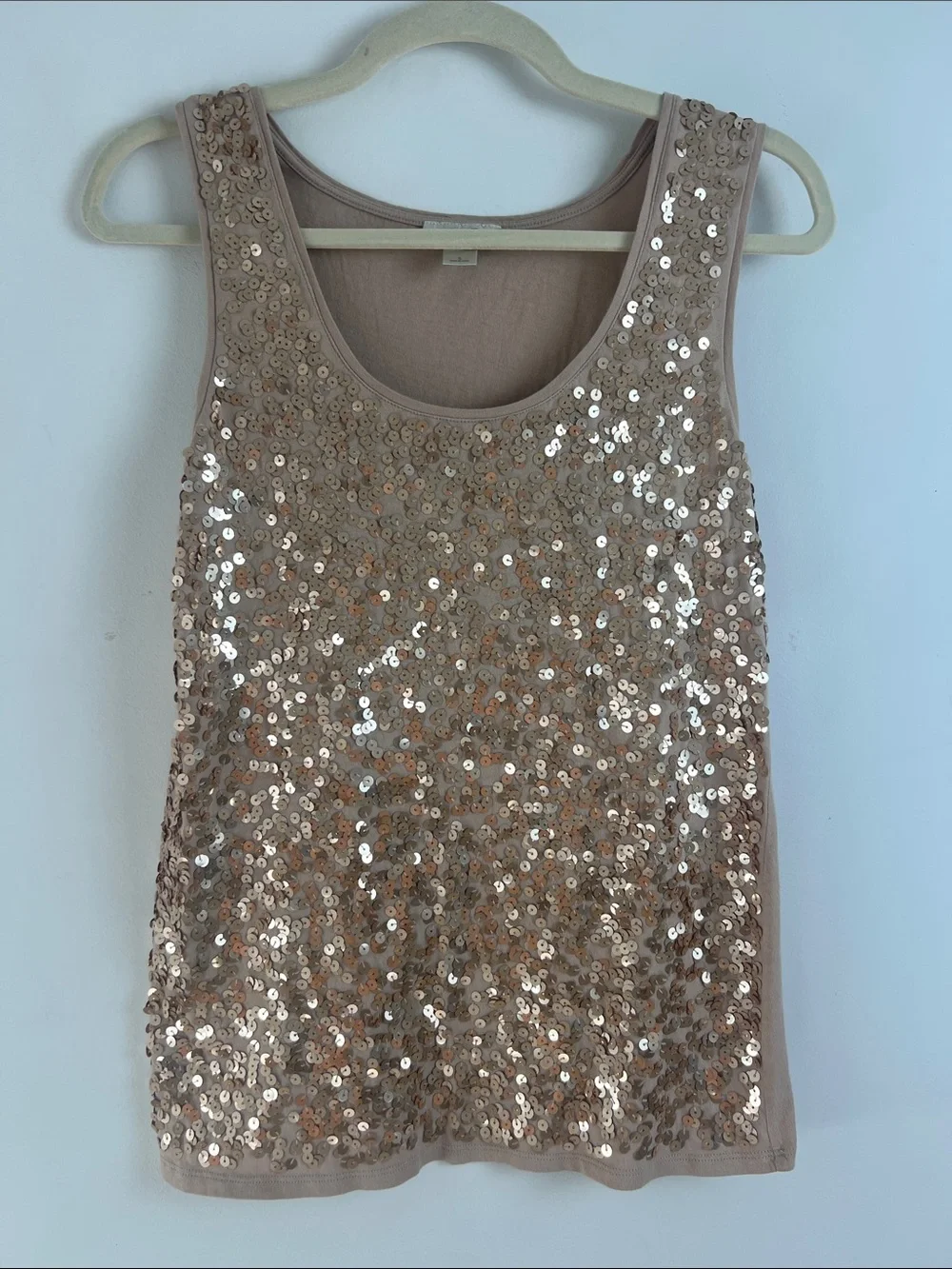 LOFT Small Bundle X2 Beige Sequin Tank And Animal Print Puff Ruched Sleeve Tops